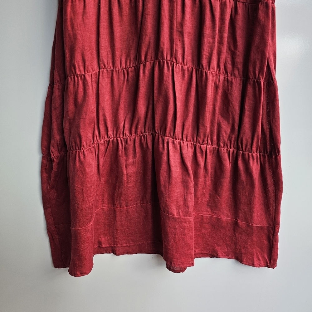 RUST Color!Vintage Carole Little Linen Dress, Rust Color Tiered Ruched, Size 12 - Picture 5 of 14
